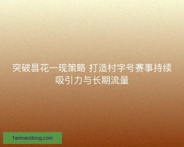 突破昙花一现策略 打造村字号赛事持续吸引力与长期流量