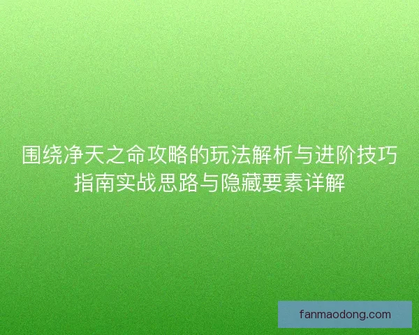 围绕净天之命攻略的玩法解析与进阶技巧指南实战思路与隐藏要素详解